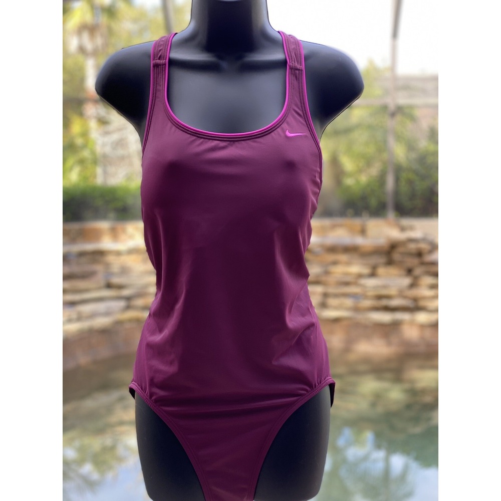 Nike Powerback One-Piece Swimsuit Purple Women L NWT